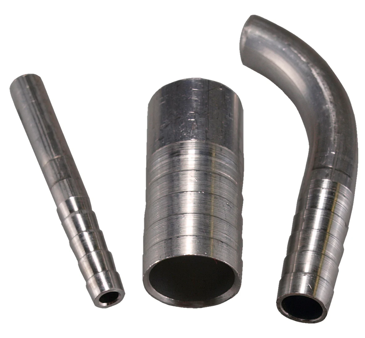 OBP Aluminium 9.8mm OD x 60mm x 35mm 90degree ribbed weld fitting